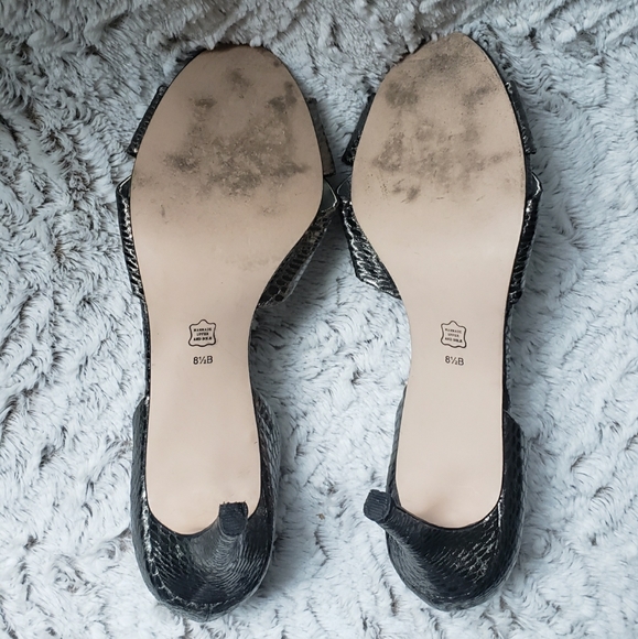 Caparros gunmetal snake skin open toe d'orsay heels with rhinestones, size 8.5 - Picture 5 of 5